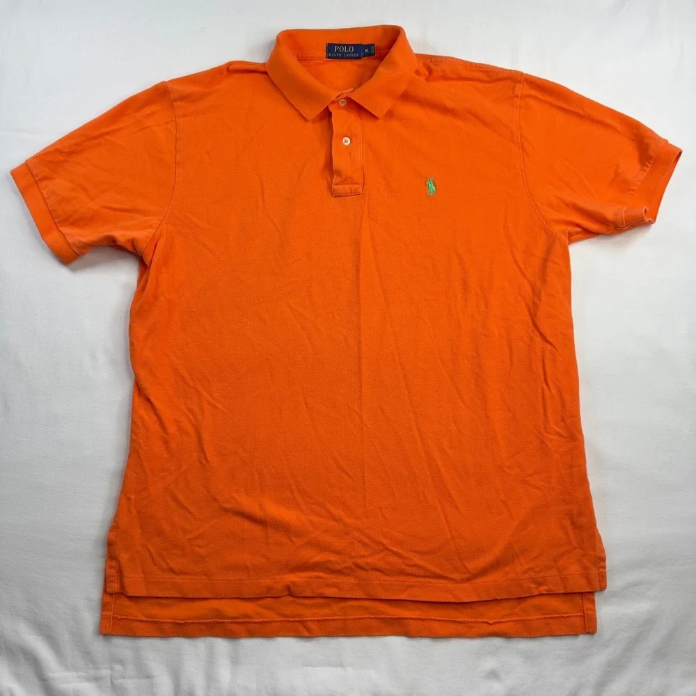 Polo Ralph Lauren Shirt Men's XL  Orange Green Pony Short Sleeve Golf Summer